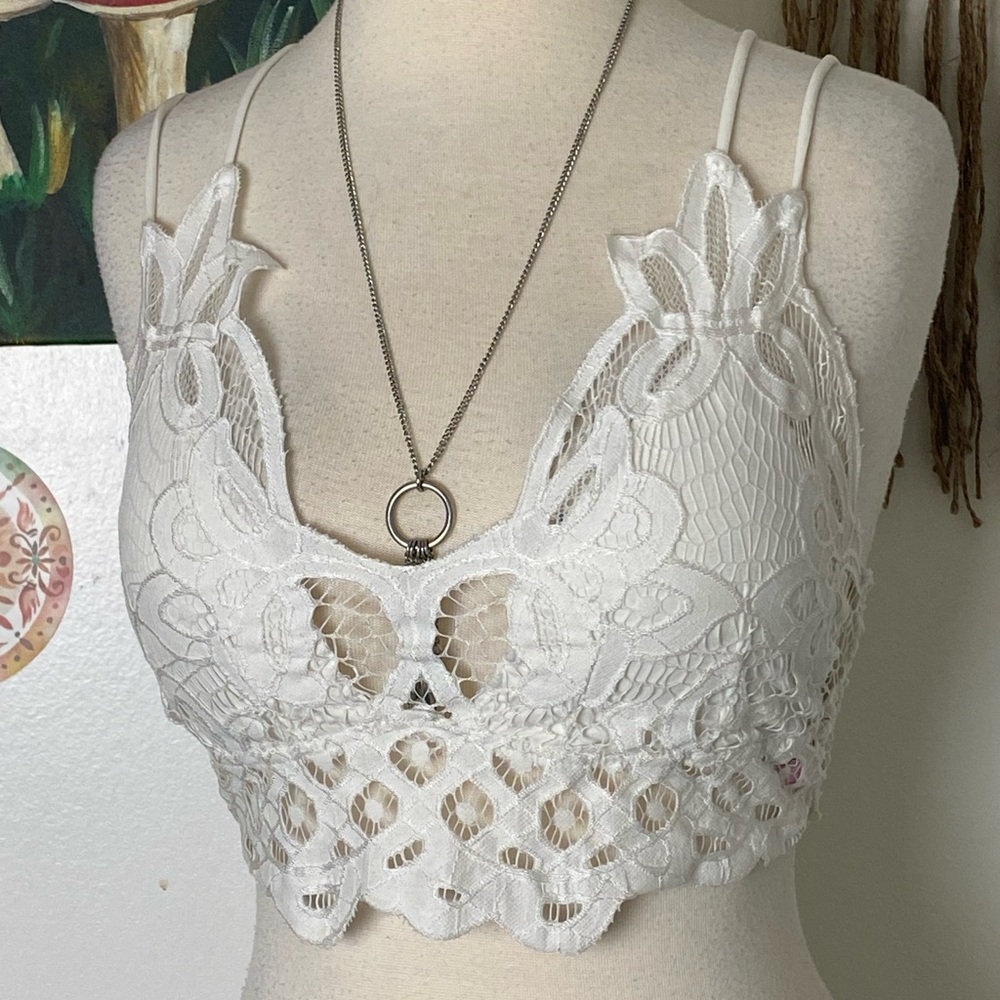Check out this awesome festival bralette white lace padded cups cropped top M
